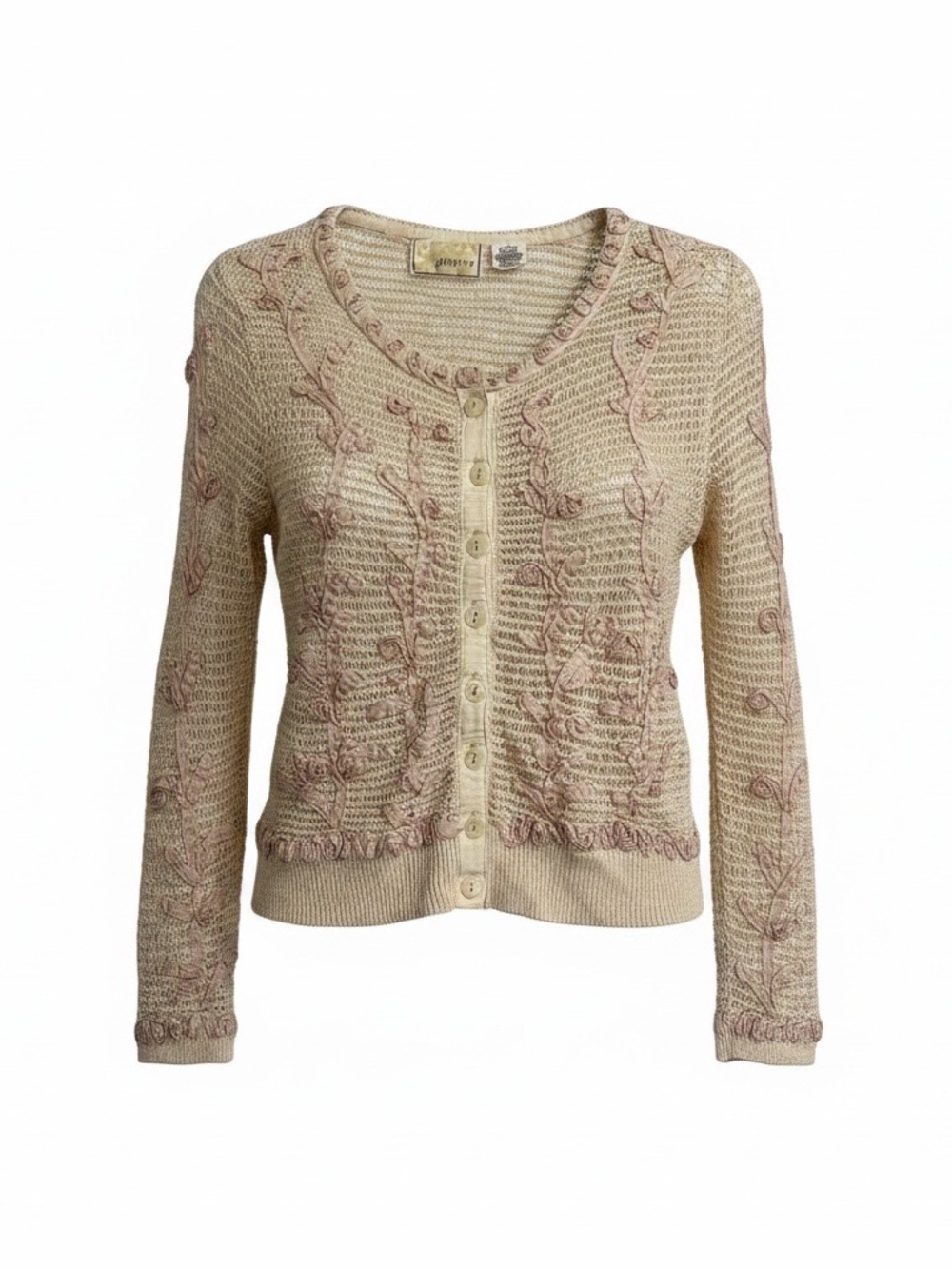 Rare Anthropologie Guinevere Cream Floral Vintage Button-Front Women's Cardigan